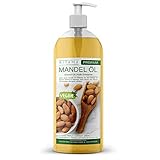 Kitama Mandelöl 100% rein 1000ml (1 Liter) Naturkosmetik - sanftes Baby-Öl, natürliches Pflege-Öl für Haut & Haar - Ideal für Aromatherapie als Basisöl Massageöl