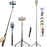 Selfie Stick Handy Stativ für Smartphone - ASHINER 177cm Selfiestick mit Licht, Drehbarer Einziehbarer Tragbar Phone Tripod mit Kabelloser Fernbedienung, Kompatibel mit iPhone Samsung Huawei Xiaomi