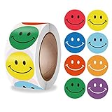 500 Stück Smiley Aufkleber Rolle, Emoji Smiley Face Roller Aufkleber, 8 Farben Runde Papieretiketten, Lehrer Belohnungssticker Grundschule für Kinder Chirstmas Birthday Geschenk Party Deko