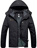 GEMYSE Herren Wasserdichte Berg-Skijacke Winddichte Fleece Outdoor-Winterjacke mit Kapuze (Pures Schwarz,XL)