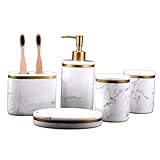 Badezimmer-Zubehör-Set, 5-teilig, luxuriöses Badezimmer-Zubehör-Set, Marmor-Muster, Badezimmerzubehör, Lotionspender, Zahnbürstenhalter, Becher, Seifenschale