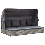 Yongdu Gartenbett mit Dach, Liegen, Sonnenliege, Liegeinsel Outdoor, Outdoor Bett, Doppelliege, Gartenliege, Daybed Outdoor, Grautöne Poly-Rattan