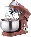 Vertikaler Mixer Standmixer Standmixer mit Schüsseln | Teigmixer mit Knethaken, Rührstab, Eierkäfig | zum Backen von Kuchen, EIS, Rührbesen (braun)