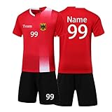 Personifizieren Trikot Kinder Erwachsene Shirt und Short mit Name Team Nummer Logo - Fussballtrikot Jungs Mädchen (rot)