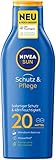 NIVEA SUN Schutz & Pflege Sonnenmilch LSF 20 (250 ml), Sonnencreme für 48h Feuchtigkeit, sofortiger Sonnenschutz mit hochwirksamem UVA/UVB-Filtersystem