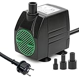 JIERTOP Aquariumpumpe 450 L/H Teichpumpe Ultra leise Geräusche mit 1,83 m Netzkabel Wasserpumpe mit 4 starken Saugnäpfen und 3 Düsen für Springbrunnen Aquarium Hydrokultur Garten Teich Statue