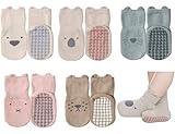 Exemaba Rutschfeste Socken für Baby Mädchen 5 Paar Anti Rutsch Sportsocken Stoppersocken Kinder Anti Rutsch Socken (M, 5 Farben)