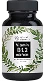 Vitamin B12 - 180 Tabletten - Hochwertig durch beide Aktivformen + Depot + Folat (5-MTHF aus Quatrefolic®) - Vegan, hochdosiert