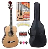 Classic Cantabile AS-851 3/4 Konzertgitarre Starter Set (Komplettes Anfänger Set mit Klassik Gitarre, Gigbag Tasche, Nylonsaiten, Lehrbuch/Schule, 3x Plektren und Stimmpfeife)