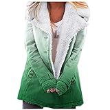 JISDFKFL Damen Fleece Sherpa gefütterter Mantel Button Down Gradient Print Revers Jacke Übergröße Leichte Winter Warm Outwear Grün, grün, 52