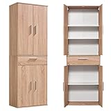 mokebo® Mehrzweckschrank 60cm Breite mit Schubladen & Einlegeböden 'Der Praktische' hoher Schubladenschrank in Sonoma Eiche, großer Schrank & Hochschrank braun| 60x180x34 (B/H/T in cm)