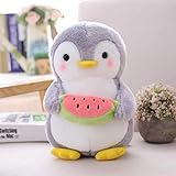 Nicole Knupfer Pinguin Stofftier Plüschtier, Pinguin Kuscheltier Tier Kissen Geschenk Für Kinder/Erwachsene (Pinguin mit Wassermelone,25 cm)