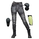 SHUOJIA Motorrad-Hose, Schutzhose, Herren-Motorrad-Jeans, Hergestellt Aus Atmungsaktivem, Verschleißfestem Kevlar, Mit 2 Paar Schutz-Hüft- Und Kniepolstern, Jeans (Black Women,XXS)