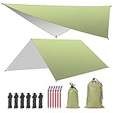 Zeltplane Abdeckplane 3 x 3m Wasserdicht, SAMIT Camping Tarp Ultraleicht PU3000mm Regenschutz Sonnenschutz Anti-UV mit 6 Aluminiumstifte, 6 Nylonseile für Reisen, Urlaub, Wandern, Picknick (Grün)