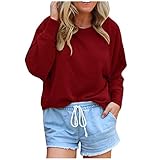 Damen Casual Solid O-Neck Long Sleeves Pullover Sweatshirt Bluse Tops 6304 Wickeljacke, Kasack, Berufsbekleidung schönheitssalon pflegeheim Nurse Uniformen