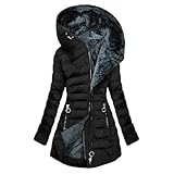 EMATOP Wintermantel Damen Warm Gefüttert Steppjacke Lange Elegant Damenmantel Winter Langarm Parka Jacke mit Kapuze Winterparka Mantel Einfarbig Bequemes Sportjacke Winddicht Outdoorjacke