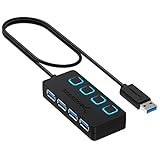 Sabrent USB hub 3.0, USB Adapter, USB Verteiler, USB 3 hub mehrfach verlängerung mit EIN/AUS-schaltern und langes Kabel, für PS4/PS5, Gaming PC, Laptop, USB Stick, drucker, MacBook und mehr (HB-UM43)