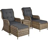 TecTake 800759 Alu Relaxsessel für Garten, Terrasse und Balkon, Poly Rattan Sessel, Garten Set bestehend aus Sessel, Hocker + Tisch, wetterfest, inkl. Polster - Diverse Farben - (Natur)