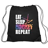 Haizct Eat Sleep Hockey Repeat Rucksack, Geschenke für Hockey-Fans, Turn-Geschenk, Unisex Kordelzug Rucksack Tasche für Fitnessstudio, Shopping, Sport, Yoga, Tanz, Probe