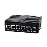 STRHIGP Firewall Mini PC OPNsense Celeron J4125 Quad Core Firewall 4 LAN, DDR4 8GB RAM 128GB SSD, Gigabit Ethernet Router, SIM Slot, AES-NI Fanless Desktop Computer, HDMI, COM, 2USB3.0, 4USB2.0