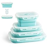 Virklyee Faltbare Frischhalteboxen 4 PCS Faltbare Frischhaltedosen Brotdosen aus Silikon Faltbare Silikon Brotbox Silikon Frischhaltedosen Faltbare leicht zu reinigen, leicht zu tragen (Neu-Blau)