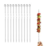 30,5 cm lange flache Kabob-Spieße aus Edelstahl, wiederverwendbar, breite Metall-Schaschlikspieße mit Haken, für den Außenbereich, zum Grillen, Grillen, Fleisch, Huhn, Kartoffel, Garnelen, Kabobs