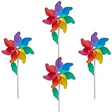 Modou 4er-Set Windspiel, Windmühle Windrad für Garten & Kinder Gartenstecker,UV-beständig und wetterfestals Garten-Deko& Vogelschreck - Windrad: 24cm, Standhöhe: 56cm