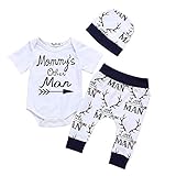 Yanhoo Neugeborene Kinder Baby Boy Outfits Kleidung Brief Print Strampler Jumpsuit + Pants + Mütze Set Mommys Other Man Baby Boy Brief Print Kurzarm Strampler Hose Hut 3-teiliges Set