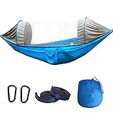 CSSIM Moskitofreie Hängematte Außen Multifunktionale Brace Hammock Geschwindigkeit Offen Moskitonetz Hängematte Mit Markise (Farbe : Blau, Size : One Size)