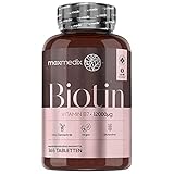 Biotin Tabletten - 12.000mcg Vitamin B7 für 1 Jahr Vorrat - 365 Tabletten für Haare, Haut und Nägel - Geprüfte Inhaltsstoffe & Vitamin Biotin Vegan - Haar Vitamine und Bartwuchs - Von MaxMedix