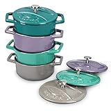 Navaris Mini Cocotte Topf Set - 4x Bratentopf klein mit Deckel - Bräter gusseisen ofenfest - Braeter Pot rund Schmortopf