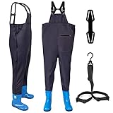 AONYIYI Wathose Kinder Anglerhose Wathose wasserdichte PVC Nylon Teichhose Kinderwathose mit Stiefel Matschhose Angeln Jagd für Jungen Mädchen