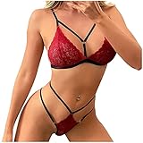 BIBOKAOKE Unterwäsche Frauen Zweiteilige Unterwäsche Set Sexy Dessous Damen für Sex Push Up BH Tanga Split Pyjamas Set Baby Dolls Negligees Damen Mini Spitze String Tanga BH Set