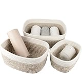 La Jolíe Muse Korb Aufbewahrung,Aufbewahrungskorb 3er-Set,Wickelkommode Organizer,30cm Baumwollseil Storage Baskets Mehrzweck-Organisations Behälter, Weiß und Wüste