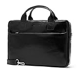 Herrentasche Schultertasche Tasche Brodrene Ledertasche Laptoptasche 15 Zoll VINTAGE Leder, sc schwarz,