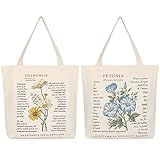 YIMAKJ Jutebeutel Bedruckt Vintage, Damen Retro Stoffbeutel Bedruckt, Tote Bag Aesthetic, Canvas Einkaufstasche mit Innentasche für Alltag, Einkaufen, Reisen und zur Schule (2 Stück)