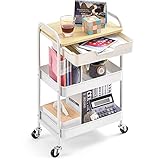 Kingrack rollwagen, 3 Etagen küchenwagen mit Tisch und Schublade, Regalwagen für Büro Salon, allzweckwagen für kosmetik, servierwagen für Küche, Zuhause, Büro, Handwerk, Schlafzimmer weiß WKUK830549-1