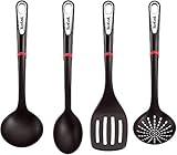 Tefal Ingenio K206S4 Küchenhelfer-Set | Suppenkelle, Gemüselöffel, Löffel, Bratwender | Kunststoff | Schwarz/Silber/Rot- 17,2 x 8,1 x 36 cm (LxBxH)