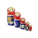 Heka Naturals Matryoshka Russische Puppen Klassische Babuschka Hand Made in Russland 5 Stück 18 cm Holz Geschenk Spielzeug -Balalaika (Design kann variieren)