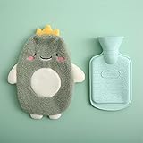 Premium Wärmflasche mit Weichem Bezug Abnehmbare 0.5 Liter Kinderwärmflasche Sichere und Haltbare Naturkautschuk Warm Hot Water Bottle Beste Geschenk (Dinosaurier-Grün)