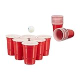 Relaxdays 200 x Beer Pong Becher, Stabiler Plastikbecher, Partybecher 16 oz/ 473 ml, Trinkbecher Softdrinks u. Bier, rot