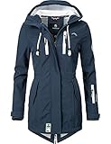 MARIKOO Damen Softshelljacke Parka Übergangsjacke Regenjacke Jacke mit Kapuze Zimtzicke Blau Gr. L