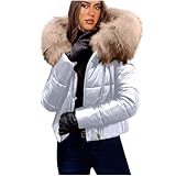 KDEIHT Daunenjacke Damen Warmer Winterjacke mit Fellkragenkapuze Pufferjacke Winter Warm Pufferjacke Puffer Jacke Einfarbige Outdoorjacke Outdoor Trachtenjacke Bequem Übergangsjacke Mantel