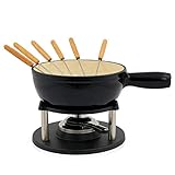 BBQ-Toro Gusseisen Fondue Set für 6 Personen | 2 Liter | Fondueset 9 teilig mit Brenner und Gabeln | Fondue-Set, Käsefondue Set, Fleischfondue Set, Schokofondue Set (schwarz/Creme emailliert)