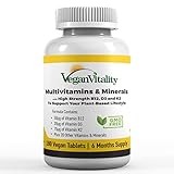 Vegane Multivitamine & Mineralien mit hochwirksamen Vitaminen B12, D3 & K2. 180 Multivitamin-Tabletten – 6-monatige Versorgung. Gebrauch: Für Veganer und Vegetarier