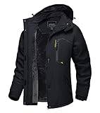 TACVASEN Damen Wasserdicht Fleecejacke Funktionsjacke Winter Wanderjacke Skijacke Outdoor Jacket mit Reißverschlusstaschen, Schwarz