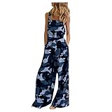 Match Damen Wild Cargohose Damen Ärmellos Overall Jumpsuit Casual Print Sommer Weite Bein Bib Hose Techwear Cargohose Slim Fit Arbeitshose Damen Wasserdichte Hose Versand 7 Tage, blau, 3XL