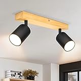 Ketom GU10 Deckenstrahler LED Schwarz, Holz Deckenstrahler 2 Flammig, LED Deckenleuchte Schwenkbar, GU10 Deckenlampe, LED Wandstrahler, Modern Strahler Deckenspot für Küche, Wohnzimmer, Schlafzimmer