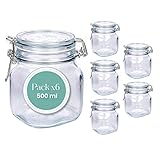 6er Pack Glasflaschen 500 ml mit luftdichtem Verschluss | Luftdichte Küchengläser | Flaschen für alle Arten von Lebensmitteln | Hülsenfrüchte Gewürze Kaffee Salz Spaghetti …