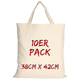 TEXXILLA Baumwolltasche - 10er Pack | Natur | mit Zwei kurzen Henkeln | 38x42cm | Jutebeutel | Einkaufstasche | unbedruckt